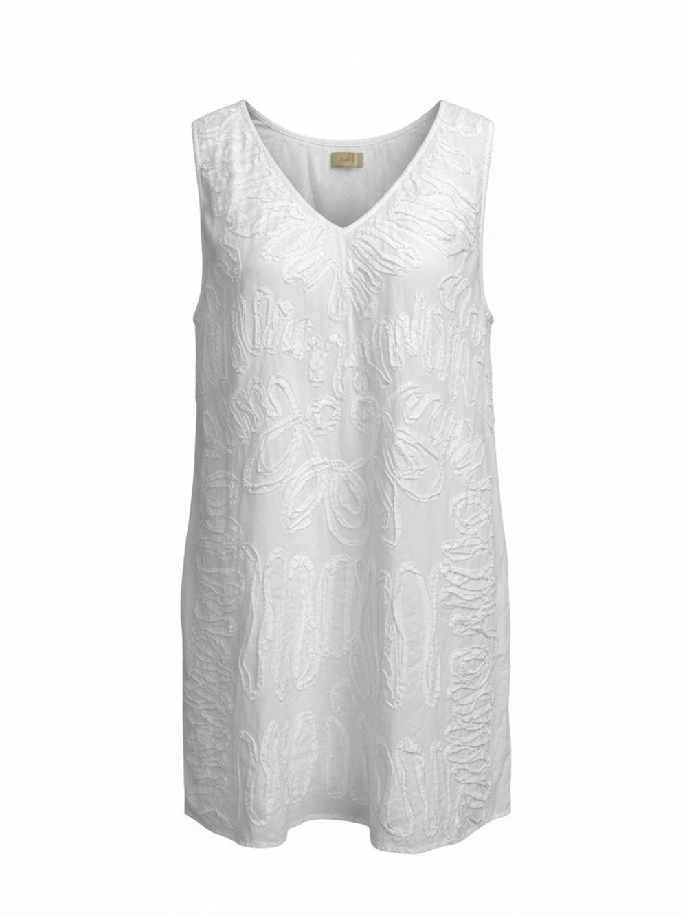 218. Women’s White Sleeveless V-Neck Embroidered Dress